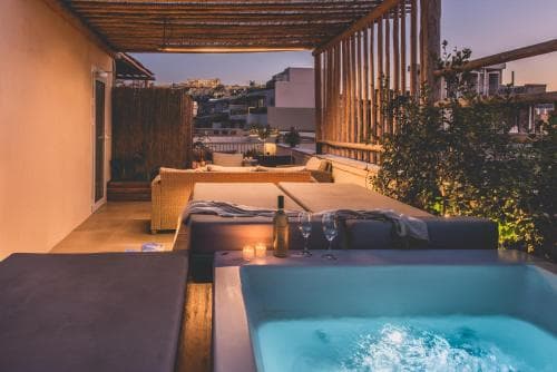 Luxury Apartment with Acropolis View Terrace and Jacuzzi - Living Stone Moonstone