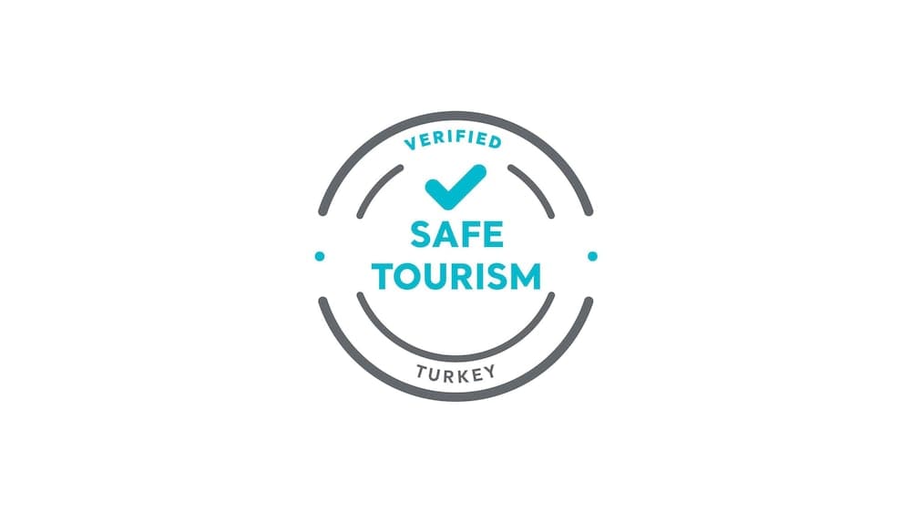 The "Verified Safe Tourism" badge from Turkey, featuring a teal checkmark within a circular design, promotes confidence in travel safety for tourists seeking secure destinations.
