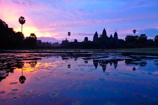 Angkor Wat sunrise over the reflecting pools in Siem Reap