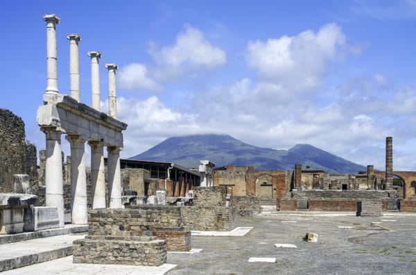 View across the Pompeii forum with Mount Vesuvius behind