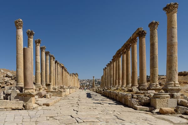 Jerash Jordan ruins along the ancient colonnaded Cardo Maximus