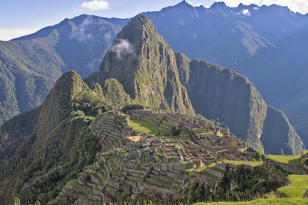 Machu Picchu Mountain route view over the citadel for comparing it with Huayna Picchu